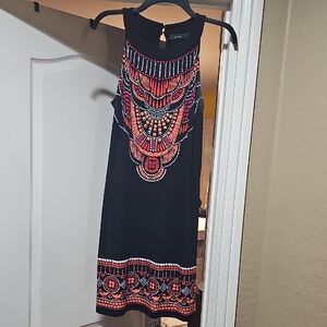 Apt. 9 Black and Orange Patterned Midi Dress